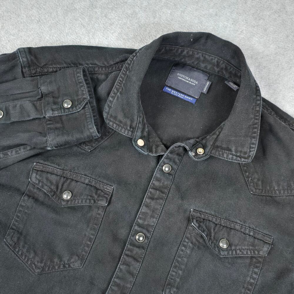 Scotch & Soda Medium Black Pearl Snap Amsterdams Blauw Western Button Down Shirt